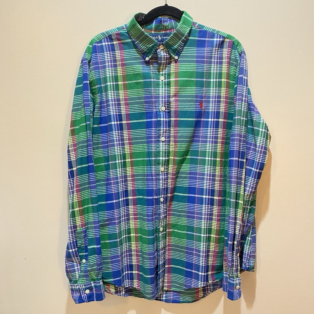 Ralph Lauren‎ Mens Multicolor Plaid Long Sleeve Button Down Shirt Size XL Custom